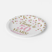 Assiettes En Carton Confetti rose or, 50 ans d'anniversaire (Angle)