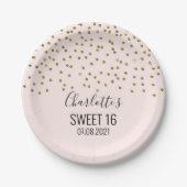 Assiettes En Carton Confetti Sweet 16 Anniversaire de Blush Pink Gold (Devant)