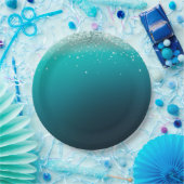 Assiettes En Carton Confetti turquoise en argent (Fête)