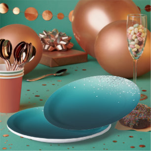 Assiettes En Carton Confetti turquoise en argent