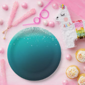 Assiettes En Carton Confetti turquoise en argent (Fête)