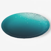 Assiettes En Carton Confetti turquoise en argent (Angle)