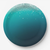 Assiettes En Carton Confetti turquoise en argent (Devant)