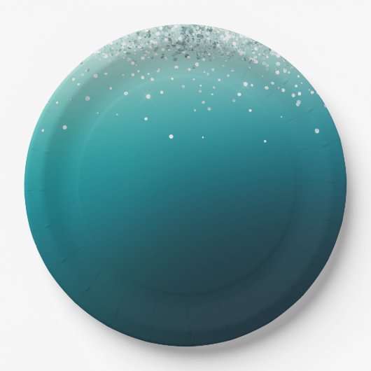 Assiettes En Carton Confetti turquoise en argent (Devant)