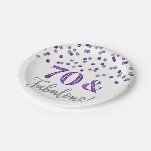 Assiettes En Carton Confetti violet argenté 70 et fabuleux (Angle)