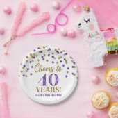 Assiettes En Carton Confetti violet doré, 40 ans d'anniversaire (Fête)