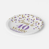 Assiettes En Carton Confetti violet doré, 40 ans d'anniversaire (Angle)