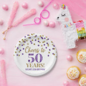Assiettes En Carton Confetti violet doré, 50 ans d'anniversaire (Fête)