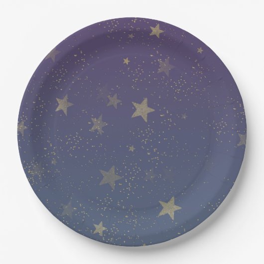 Assiettes En Carton Confetti violet Gold Stars (Devant)