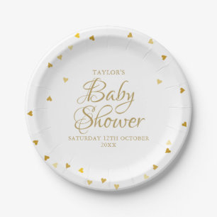 Assiettes En Carton Confettis de Baby Shower / Sprinkles coeurs dorés
