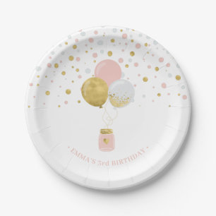 Assiettes En Carton Confettis Or et Rose, Ballons 1er Anniversaire