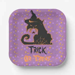 Assiettes En Carton Confettis pour soirée chat noir Halloween