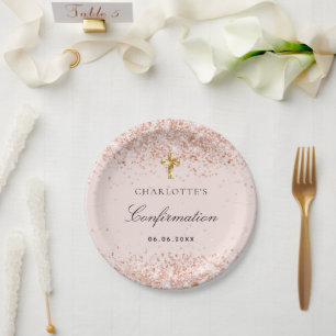 Assiettes En Carton Confirmation blush rose or parties scintillant nom