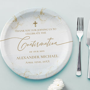 Assiettes En Carton Confirmation de la Croix d'or bleu moderne