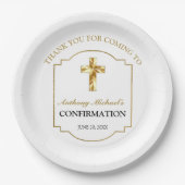 Assiettes En Carton Confirmation Elegant White Gold Cross Boys (Devant)