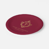 Assiettes En Carton Confirmation Fille Bourgogne Faux Gold Crest Éléga (Angle)