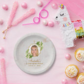 Assiettes En Carton Confirmation Fille Photo Marbre Blanc Lilies Or (Fête)