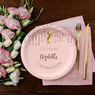 Assiettes En Carton Confirmation fille rose or parties scintillant nom