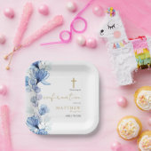 Assiettes En Carton Confirmation florale transparente en bleu Dusty (Fête)