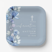 Assiettes En Carton Confirmation florale transparente en bleu Dusty (Recto)