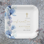 Assiettes En Carton Confirmation florale transparente en bleu Dusty