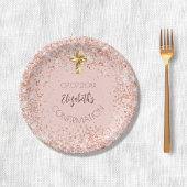 Assiettes En Carton Confirmation rose or confetti nom de fille