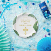 Assiettes En Carton Confirmation Trendy Green And Gold Cross (Fête)