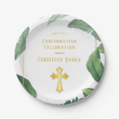 Assiettes En Carton Confirmation Trendy Green And Gold Cross (Devant)