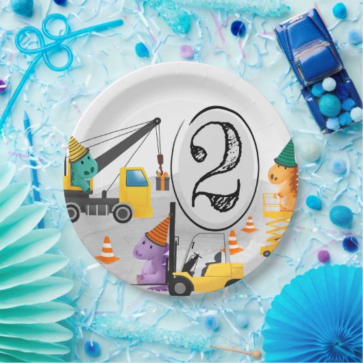 Assiettes En Carton Construction 2e fête d'anniversaire, Thème Dinosau (Fête)