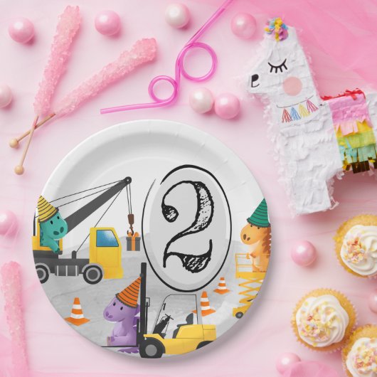 Assiettes En Carton Construction 2e fête d'anniversaire, Thème Dinosau (Fête)