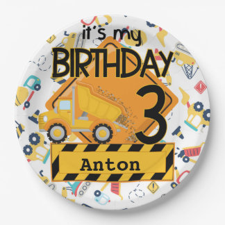 Assiettes En Carton Construction camions jaunes voiture 3e anniversair