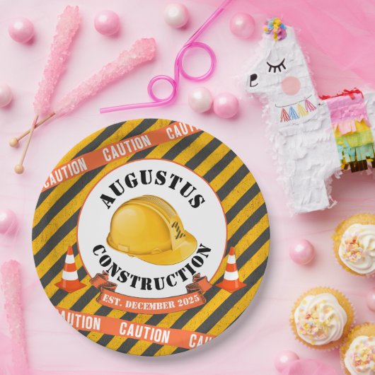 Assiettes En Carton Construction Casquette|Noir & Jaune 1er anniversai (Fête)