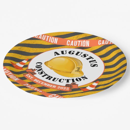 Assiettes En Carton Construction Casquette|Noir & Jaune 1er anniversai (Angle)