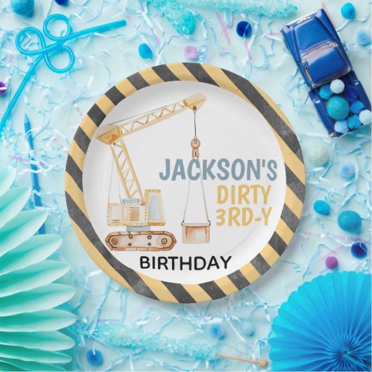 Assiettes En Carton Construction de grue Dirty 3ème jour Anniversaire  (Fête)