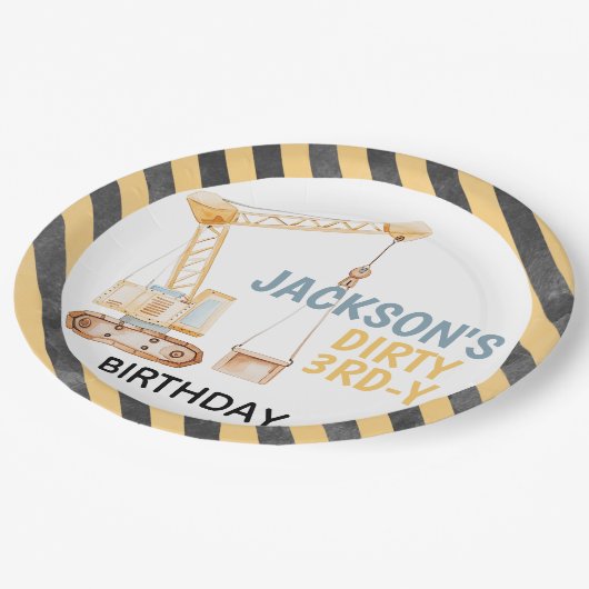 Assiettes En Carton Construction de grue Dirty 3ème jour Anniversaire  (Angle)