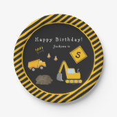 Assiettes En Carton Construction Joyeux Anniversaire - Nom et âge garç (Devant)