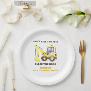 Assiettes En Carton Construction Truck Excavateur fête d'anniversaire