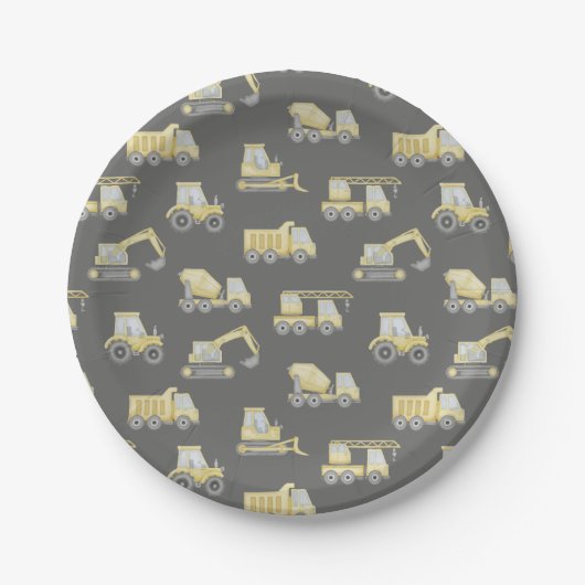 Assiettes En Carton Construction Véhicules de Camion Garçons fête d'an (Devant)