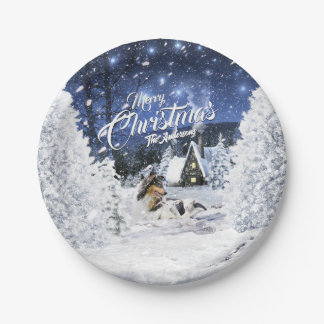 Assiettes En Carton Conte de fées d'hiver de Noël, chien Colley tricol