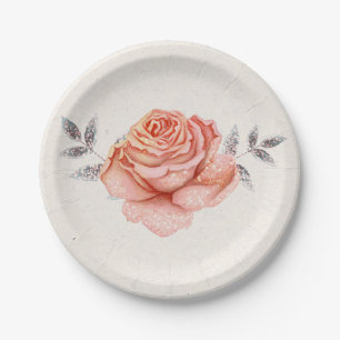 Assiettes En Carton Conte de Fées Pêche Paillettes Roses Feuilles Show