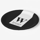 Assiettes En Carton Contemporary Black Monogram | Minimalist Wedding (Angle)