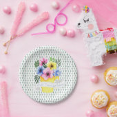 Assiettes En Carton Conteneur Jaune Avec Pansies Pastel (Fête)