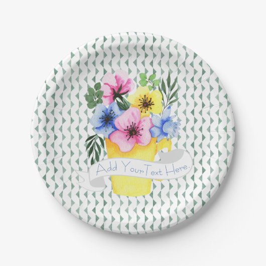 Assiettes En Carton Conteneur Jaune Avec Pansies Pastel (Devant)