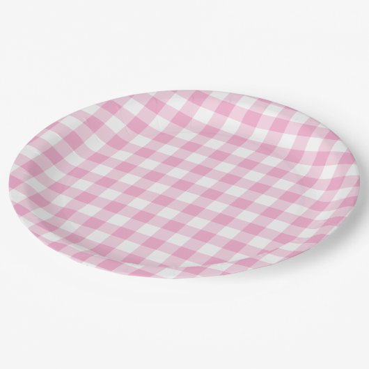 Assiettes En Carton Contrôle En vichy rose clair (Angle)