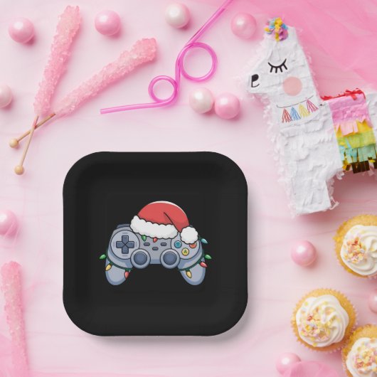 Assiettes En Carton Contrôleur de jeu vidéo Noël Santa Hat Gamer (Fête)