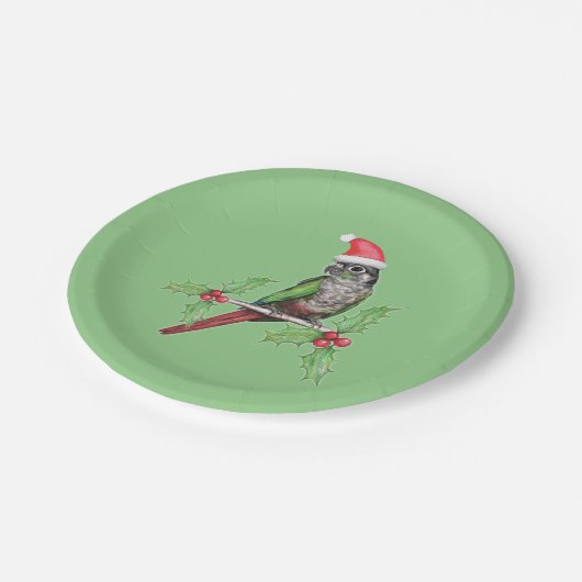 Assiettes En Carton Conure verte de Noël (Angle)