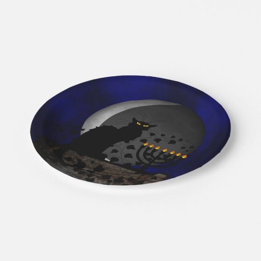 Assiettes En Carton Conversation Noir Chanukah avec Menorah (Angle)