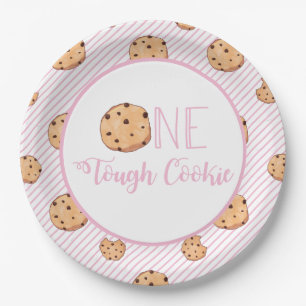 Assiettes En Carton Cookie dur et rayures roses Anniversaire