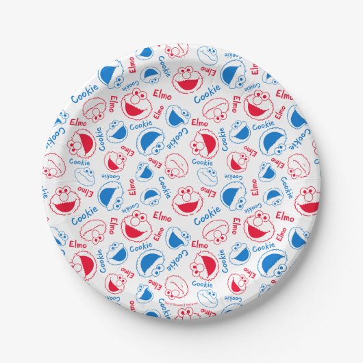 Assiettes En Carton Cookie Monster & Elmo | Motif rouge et bleu (Devant)