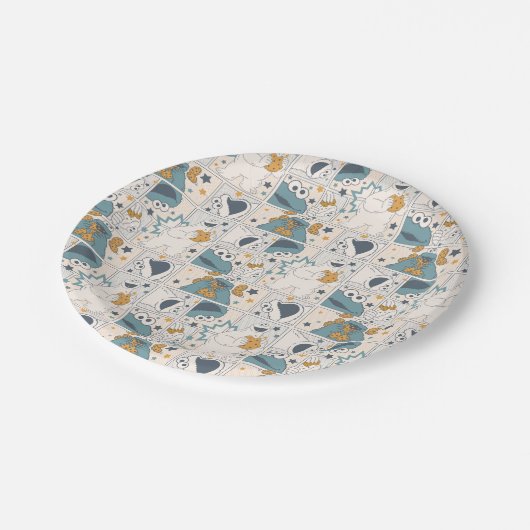 Assiettes En Carton Cookie Monster | Om Nom Nom Nom Motif (Angle)